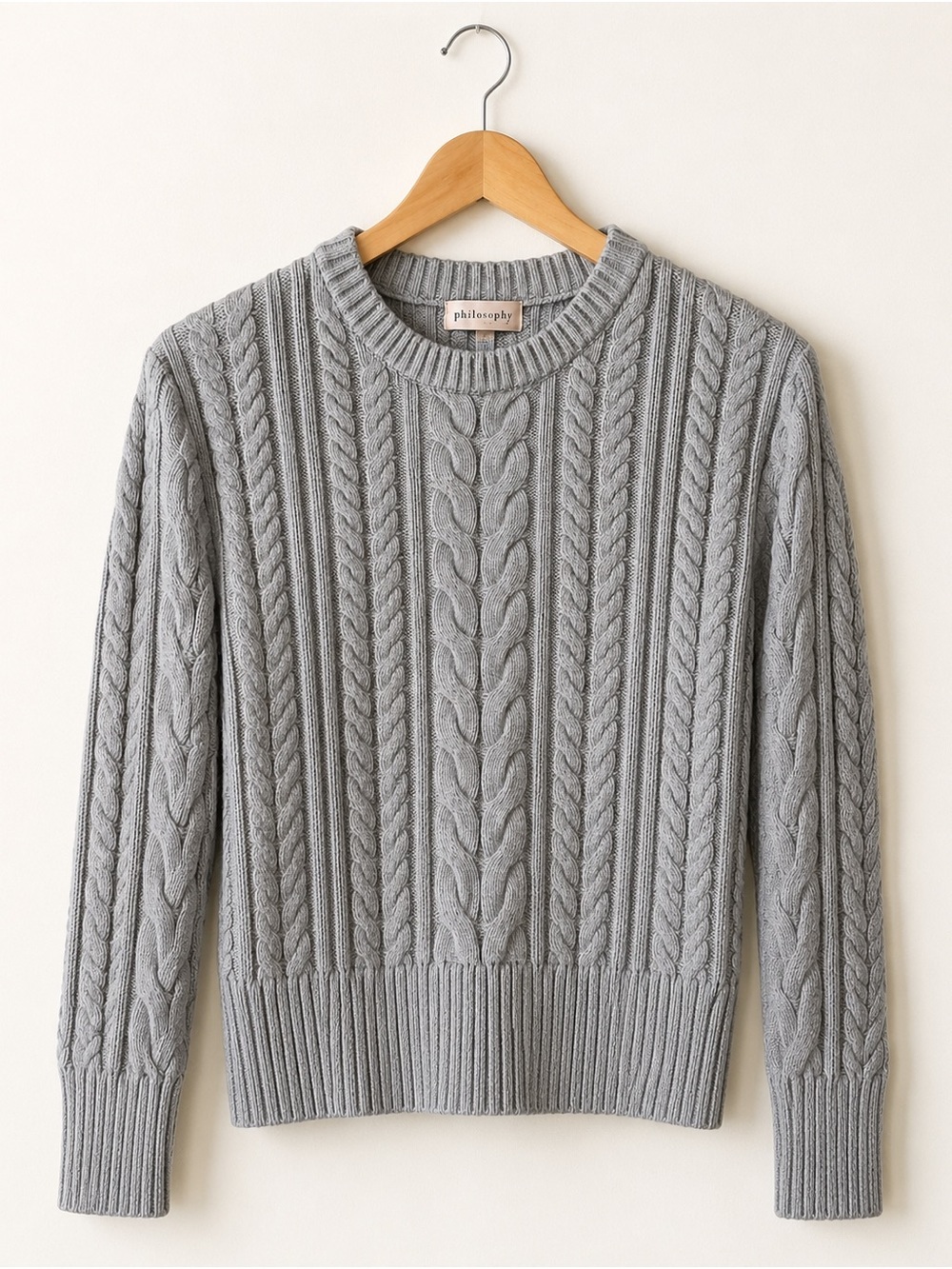 Philosophy Republic Clothing Cable Knit Crewneck Sweater Gray Small Soft Cozy